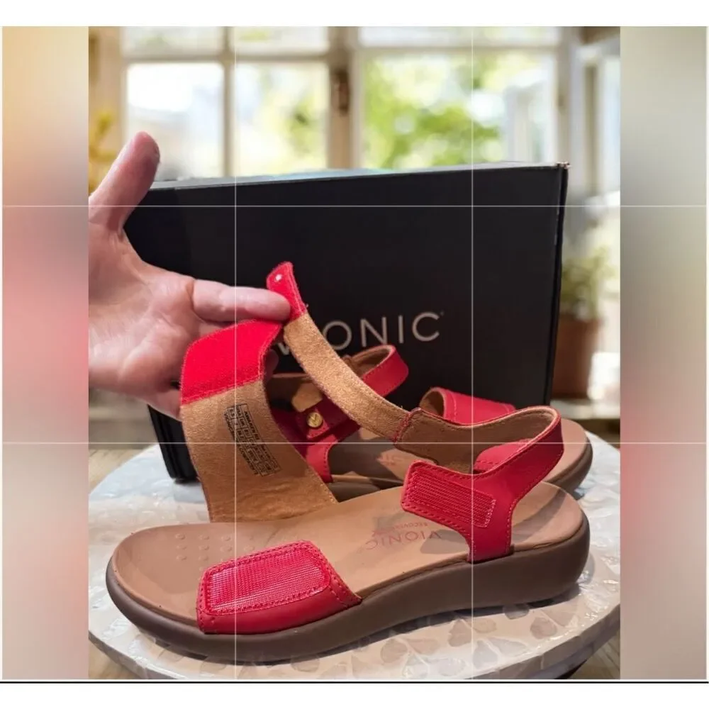 VIONIC Leather Awaken Recovery Supportive Adjustable Strap Sandals Flats Womens